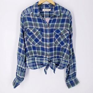 Free People The Free Plaid Button Down Tie Front